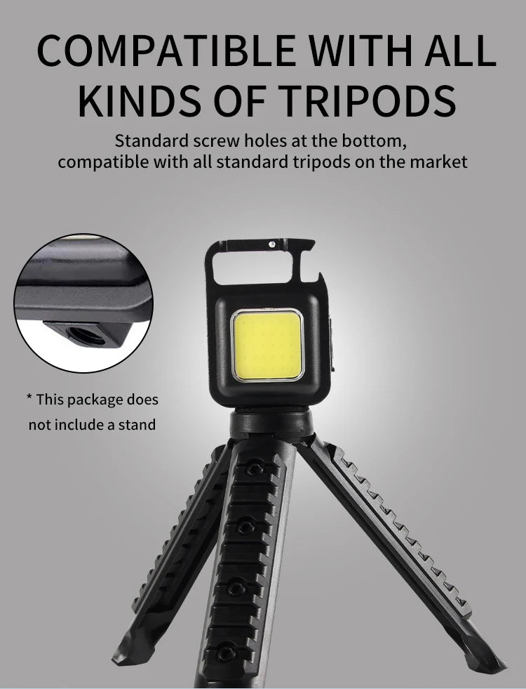 LED Flashlight Super Bright 1000LM Folding Bracket Bottle Opener Keychain USB Rechargeable Waterproof Light Outdoor Camping Tool