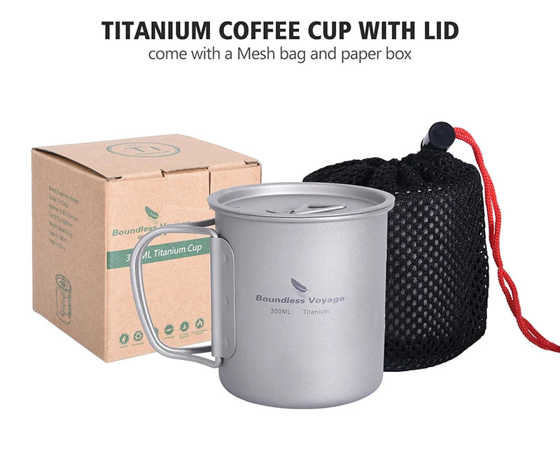 Boundless Voyage Camping Titanium Cup Mug Outdoor Tourist Picnic Cooking Hanging Pot Tableware Hiking Kitchen Equipment Cookware