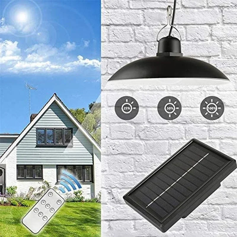 Solar Pendant Light Outdoor Waterproof LED Lamp Double-head Chandelier Decorations with Remote Control for Indoor Shed Barn Room