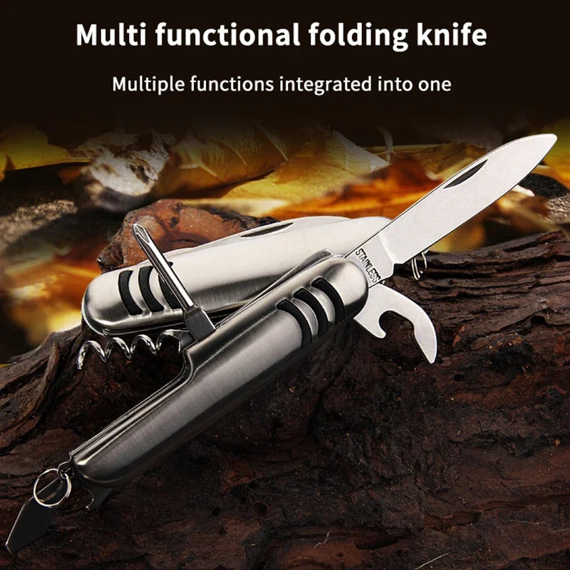 1 Piece Multifunctional Folding Stainless Steel Knife Swiss Army Knife Camping Knife Fruit Knife Barbecue Universal Knife