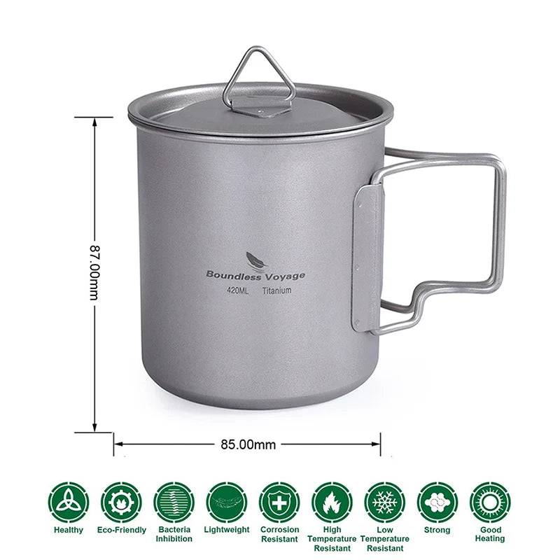 Boundless Voyage Camping Titanium Cup Mug Outdoor Tourist Picnic Cooking Hanging Pot Tableware Hiking Kitchen Equipment Cookware