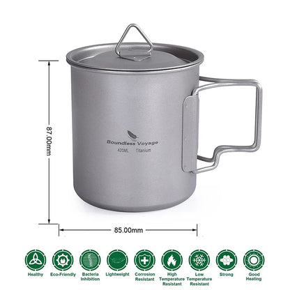 Boundless Voyage Camping Titanium Cup Mug Outdoor Tourist Picnic Cooking Hanging Pot Tableware Hiking Kitchen Equipment Cookware