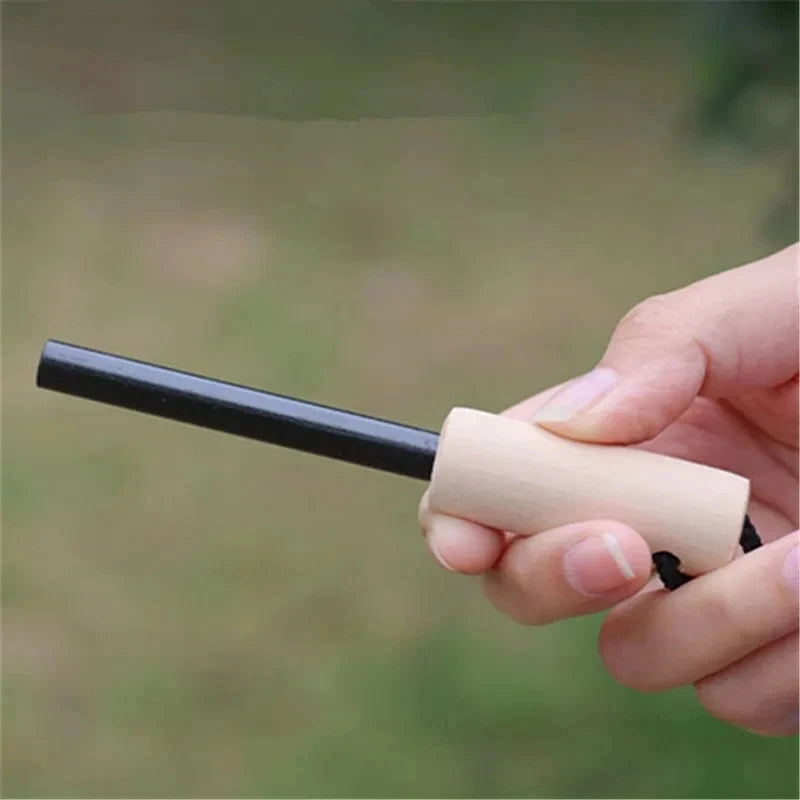New Wilderness Survival Portable Flint Kit - Magnesium Fire Starter Stick with Wooden Handle for Camping Outdoor Equipment Tool