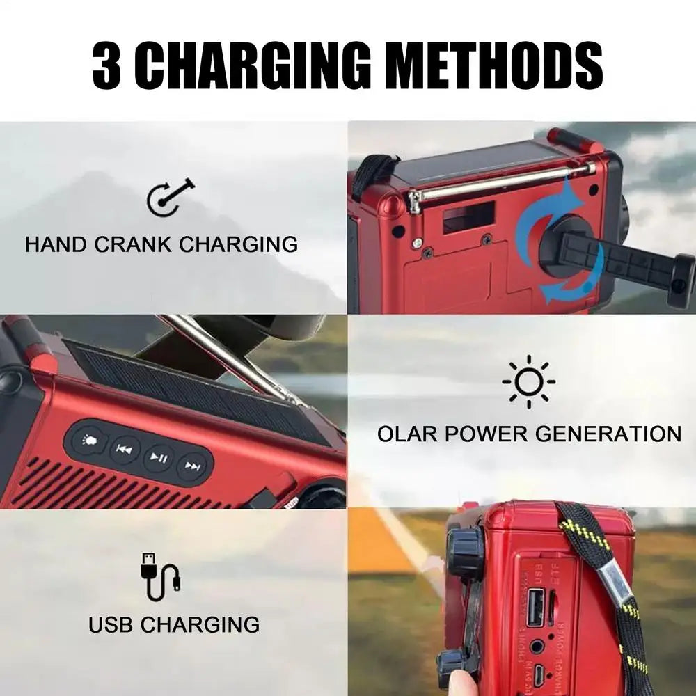 Emergency Solar Crank Radio AM FM SW Weather Alert 1200mAh Power Bank LED Flashlight SOS Alarm for Outdoor Survival Camping