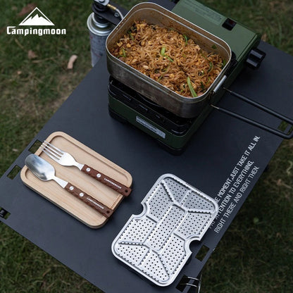 CAMPINGMOON Outdoor Camping Aluminum Lunch Box Bottom Net Picnic Thickened Stainless Steel Steaming Net With High Steaming Sheet