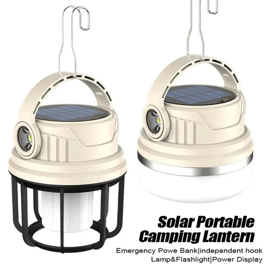 Outdoor Solar Camping Lamp USB Rechargeable Waterproof Lantern with Power Bank for Portable Emergency Tent Hunting Fishing Light