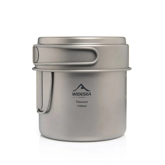 1100ml Ultralight Titanium Camping Pot with Folding Handles Grey-0