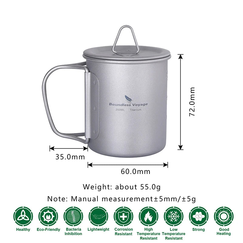 Boundless Voyage Camping Titanium Cup Mug Outdoor Tourist Picnic Cooking Hanging Pot Tableware Hiking Kitchen Equipment Cookware
