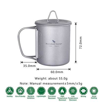 Boundless Voyage Camping Titanium Cup Mug Outdoor Tourist Picnic Cooking Hanging Pot Tableware Hiking Kitchen Equipment Cookware