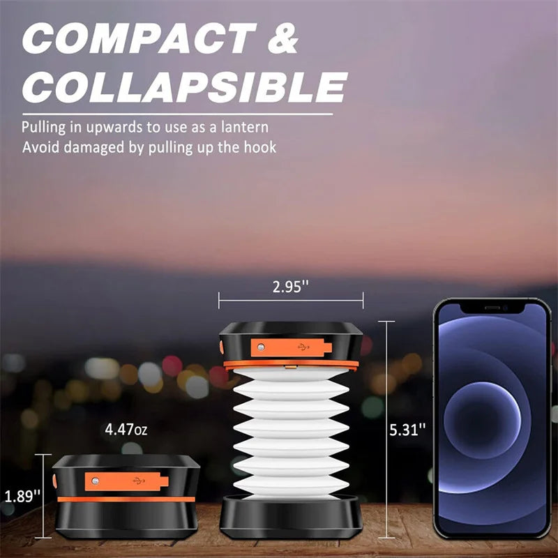 Solar Camping Light Foldable Waterproof USB Rechargeable Lantern 3Modes LED Flashing Lamp Fishing Travle Outdoor Tent Power Bank