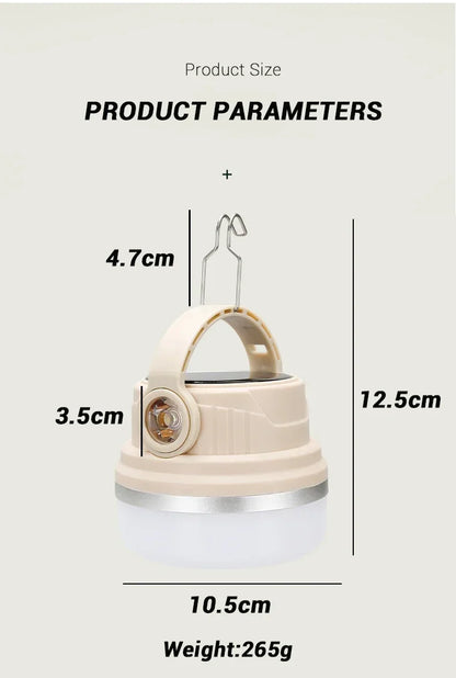 Outdoor Solar Camping Lamp USB Rechargeable Waterproof Lantern with Power Bank for Portable Emergency Tent Hunting Fishing Light