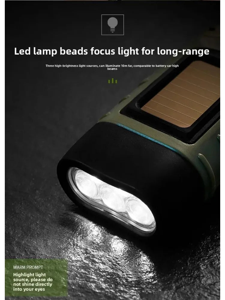 Solar Powered LED Flashlights USB Charging Flashlight Survival Gear for Outdoor Camping Hiking Emergency Torch Light