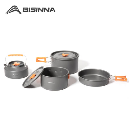 BISINNA Outdoor Aluminum Alloy Camping Cookware Utensils Water Kettle Pan Pot Cooking Set for Travelling Hiking Picnic BBQ