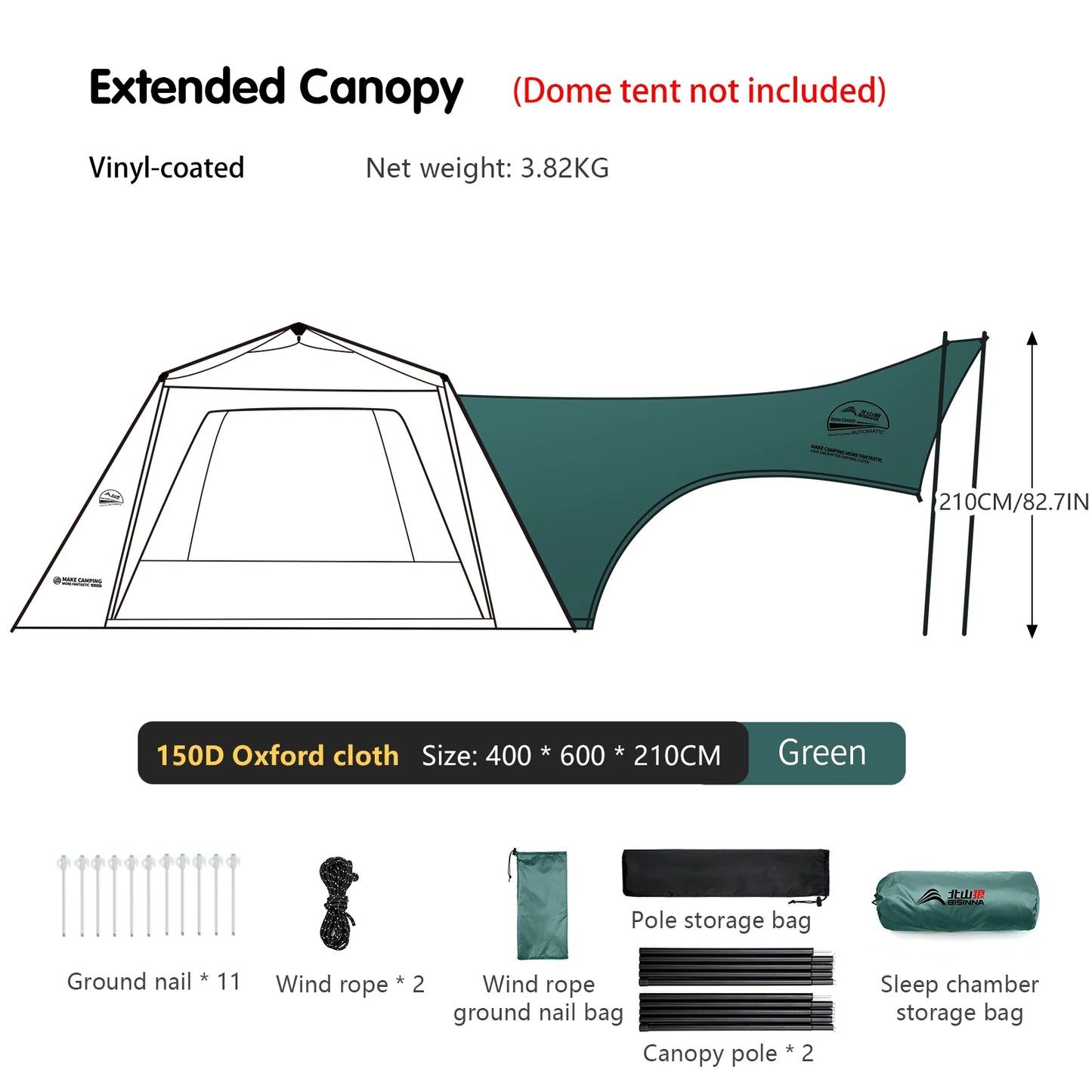 BISINNA 6-8 Persons One-touch Dome Tent Vinyl Coated Canopy Waterpoof Sunshade Shelter for Family Camping Travel Outdoors