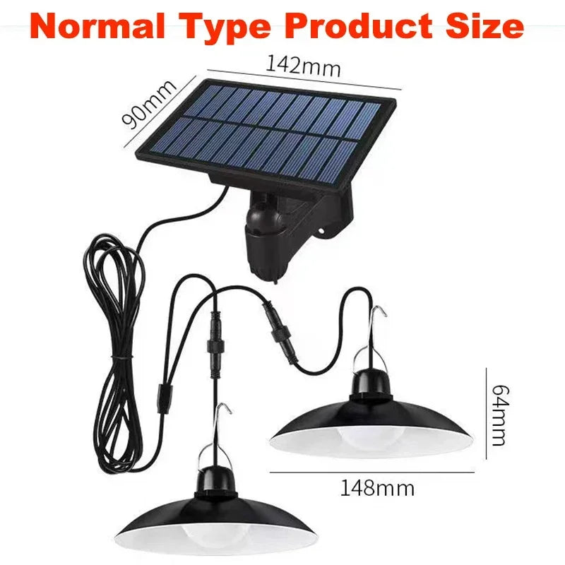Solar Pendant Light Outdoor Waterproof LED Lamp Double-head Chandelier Decorations with Remote Control for Indoor Shed Barn Room