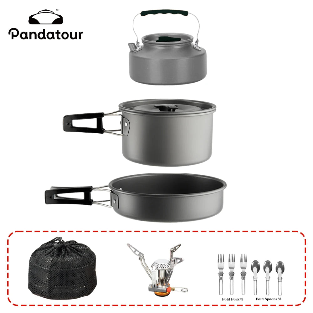 Pandatour Outdoor Camping Cookware Set High Firepower Folding Aluminum Picnic Easy Equiped Cookware Adjustable High Power