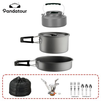 Pandatour Outdoor Camping Cookware Set High Firepower Folding Aluminum Picnic Easy Equiped Cookware Adjustable High Power