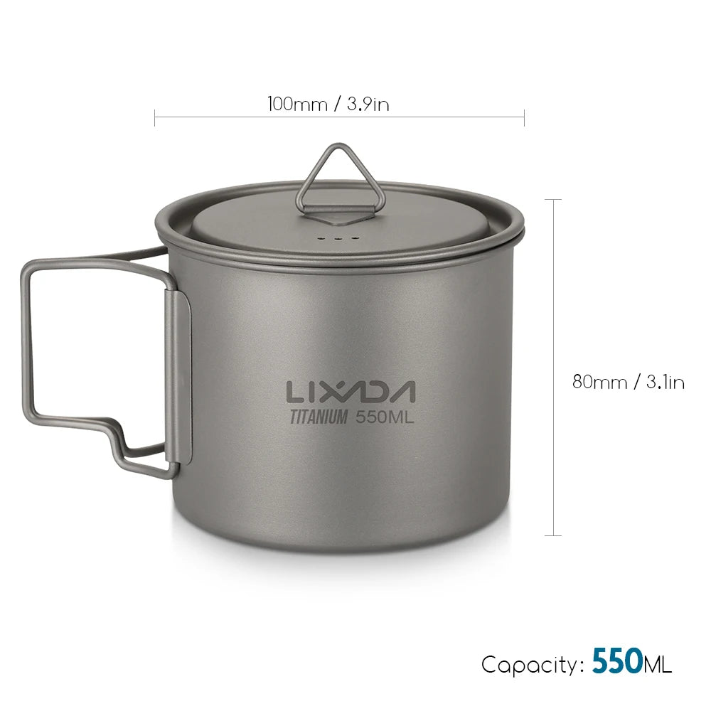 Lixada Ultralight Titanium Cup Mug 300/350/550/650ml/750ml Outdoor Water Cup Picnic Water Mug Tableware with Foldable Handle