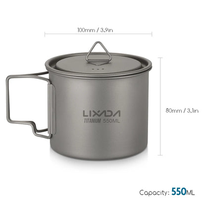 Lixada Ultralight Titanium Cup Mug 300/350/550/650ml/750ml Outdoor Water Cup Picnic Water Mug Tableware with Foldable Handle