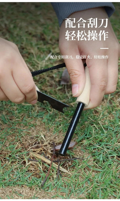 New Wilderness Survival Portable Flint Kit - Magnesium Fire Starter Stick with Wooden Handle for Camping Outdoor Equipment Tool