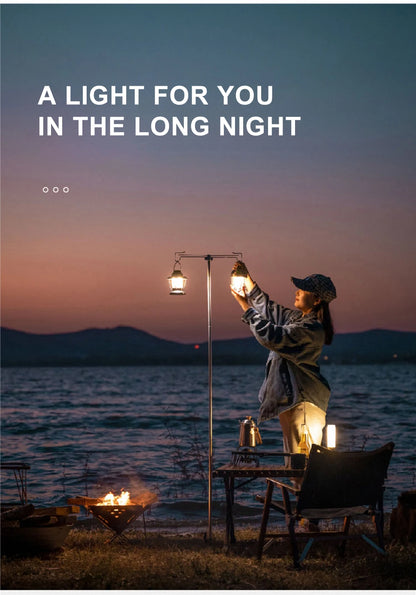 WESTTUNE Camping Lamp Stand with Double Hooks Aluminum Alloy Foldable Lamp Pole Telescopic Outdoor Light Holder Lamp Hanger