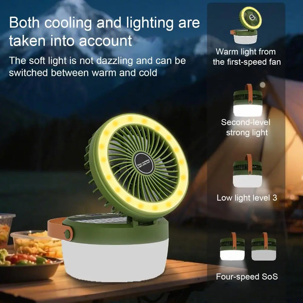 Solar Camping Fan Light USB 2-In-1 Multi-purpose Outdoor Hiking Tent Hanging Fan Lamp Emergency Lantern Tents Cooling Fan