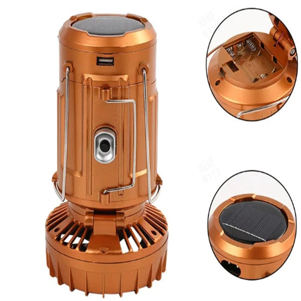 Portable Camping Lanterns Electric Fan 1500mAh LED Solar Power Hanging Tent Rechargeable Outdoor Emergency Lamp with Fan