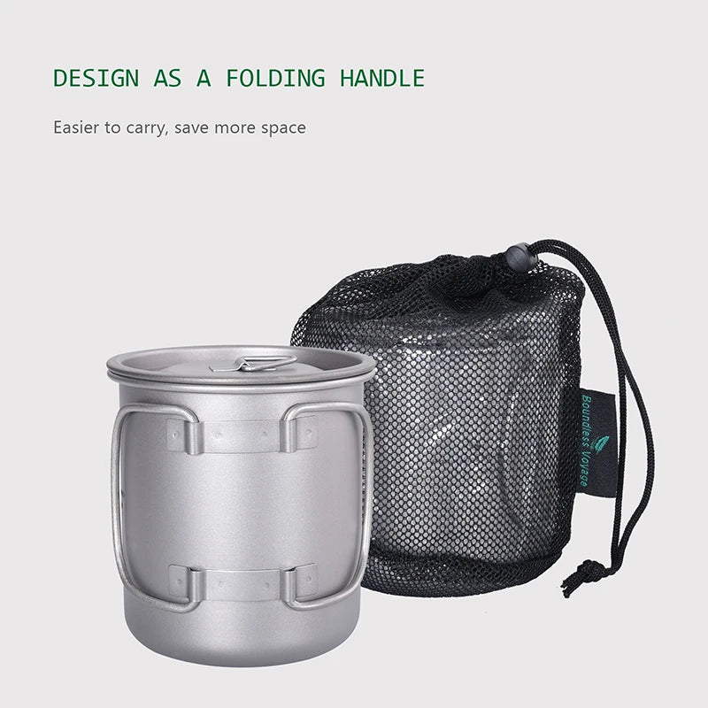 Boundless Voyage Camping Titanium Cup Mug Outdoor Tourist Picnic Cooking Hanging Pot Tableware Hiking Kitchen Equipment Cookware