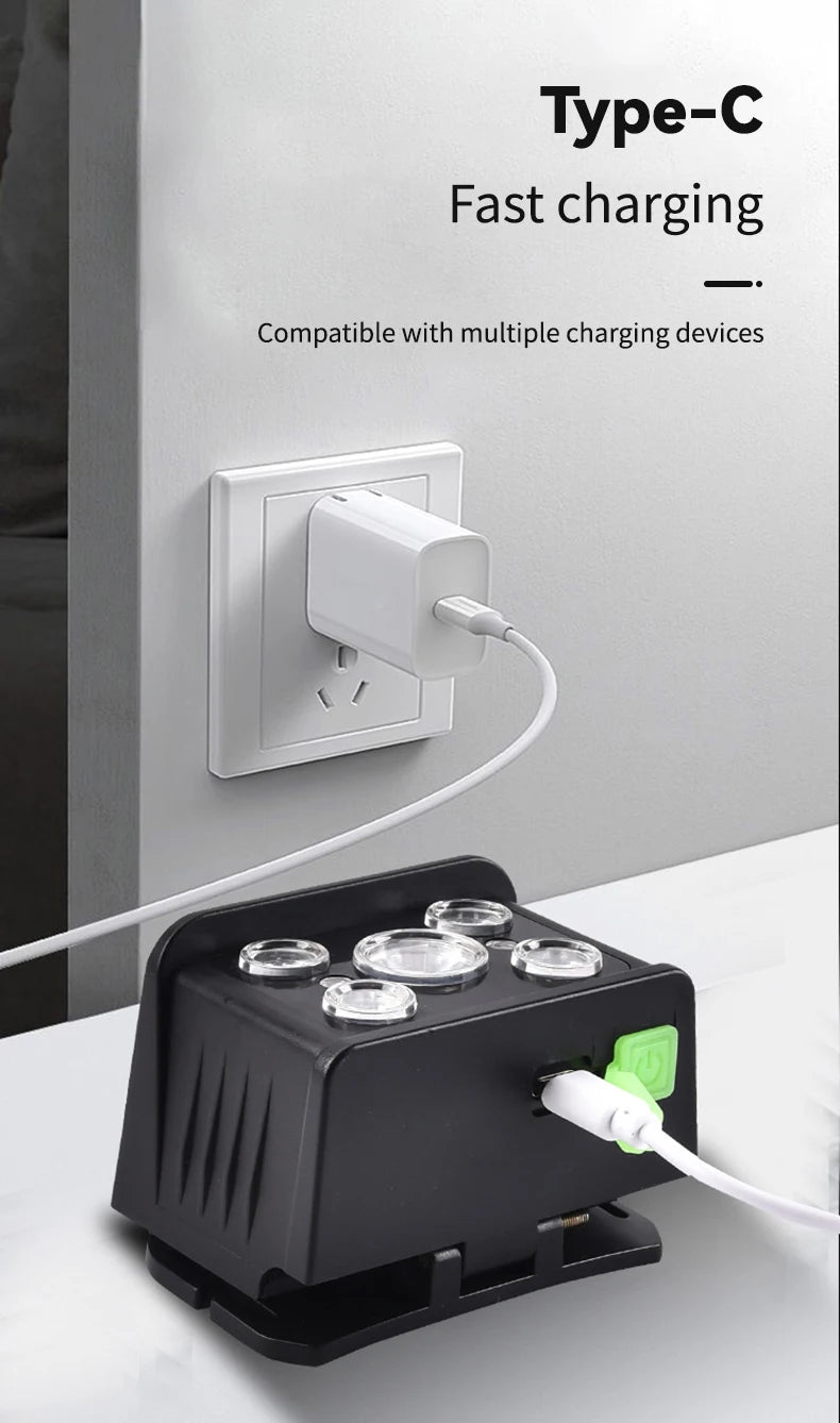 New Portable Solar LED COB Headlamp Five Mode Lighting USB Rechargeable Head Lantern Outdoor Waterproof Camping Headlight