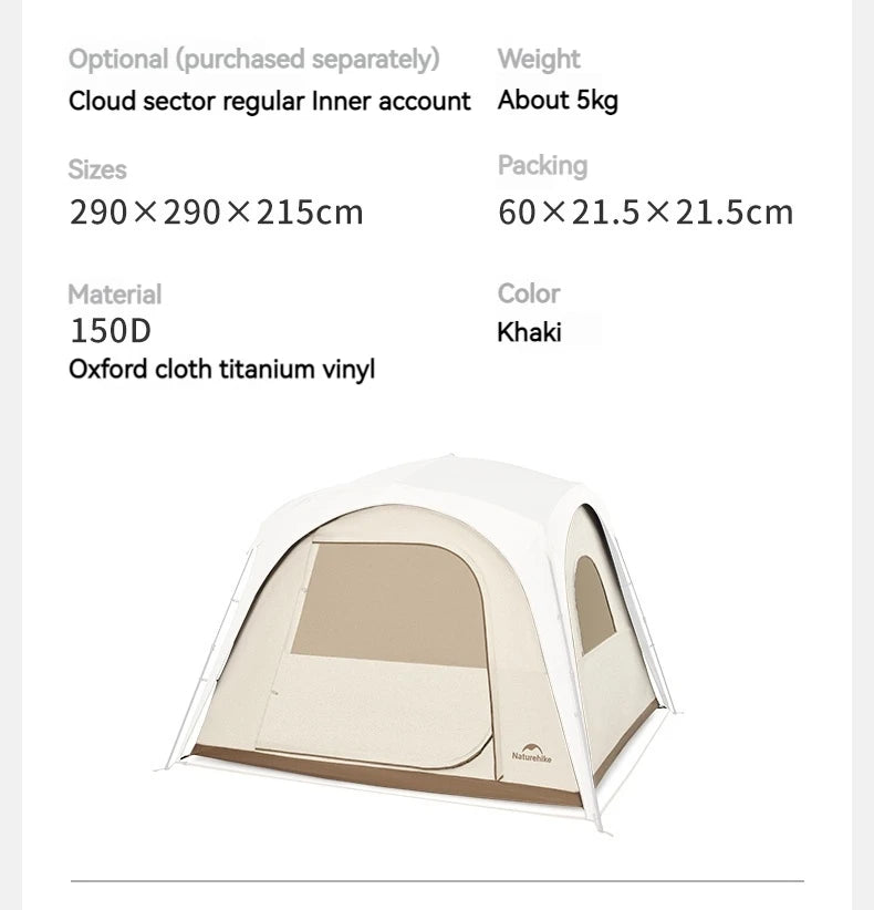 Naturehike Cloud World Awning 4 Persons Tarp Shelter Canopy 10㎡ Camping Large Shade Titanium Vinyl Black UPF50+ Waterproof Tent