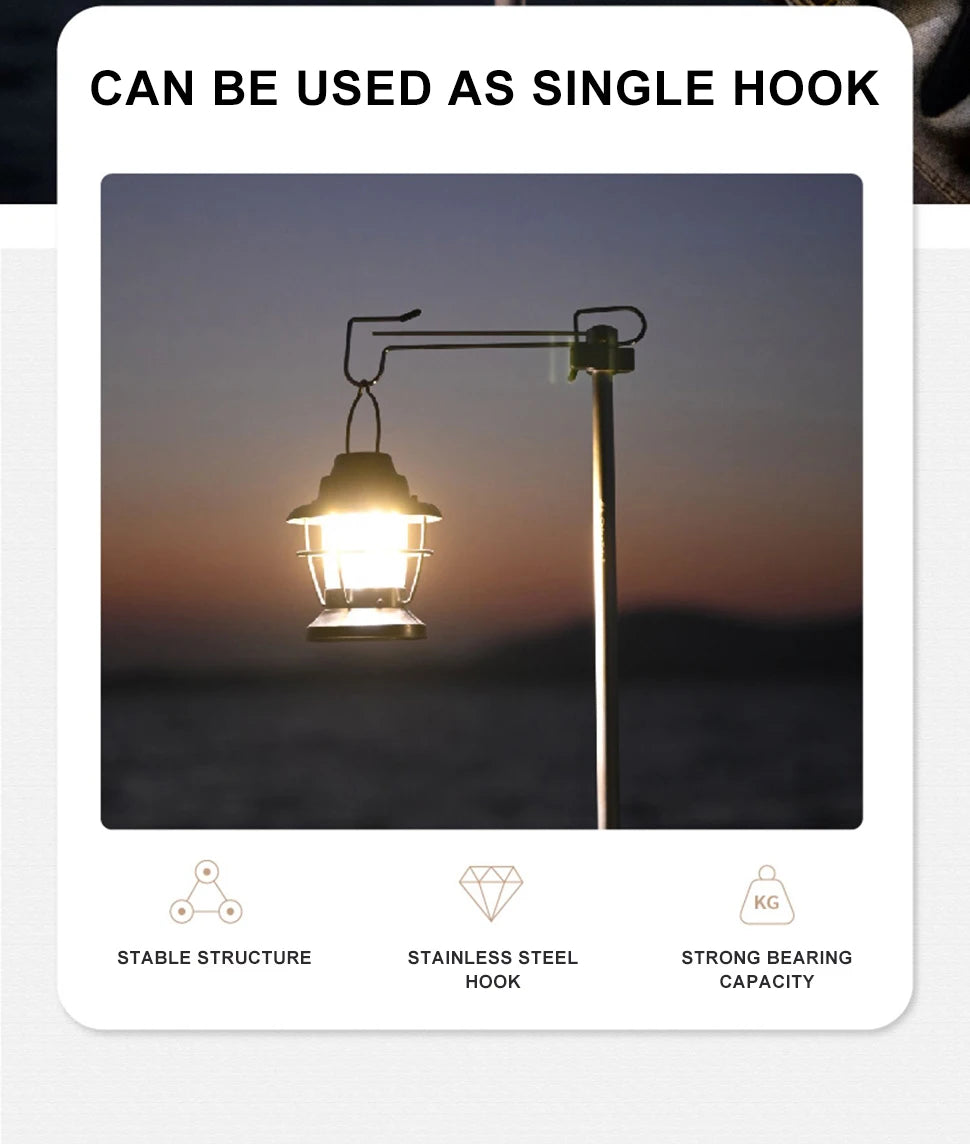 WESTTUNE Camping Lamp Stand with Double Hooks Aluminum Alloy Foldable Lamp Pole Telescopic Outdoor Light Holder Lamp Hanger
