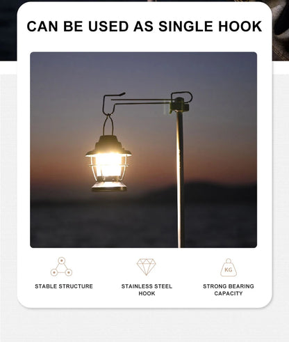 WESTTUNE Camping Lamp Stand with Double Hooks Aluminum Alloy Foldable Lamp Pole Telescopic Outdoor Light Holder Lamp Hanger