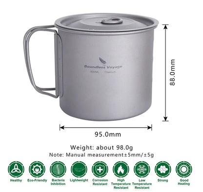 Boundless Voyage Camping Titanium Cup Mug Outdoor Tourist Picnic Cooking Hanging Pot Tableware Hiking Kitchen Equipment Cookware
