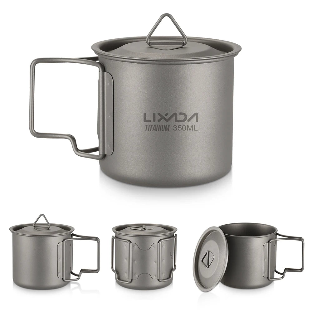 Lixada Ultralight Titanium Cup Mug 300/350/550/650ml/750ml Outdoor Water Cup Picnic Water Mug Tableware with Foldable Handle