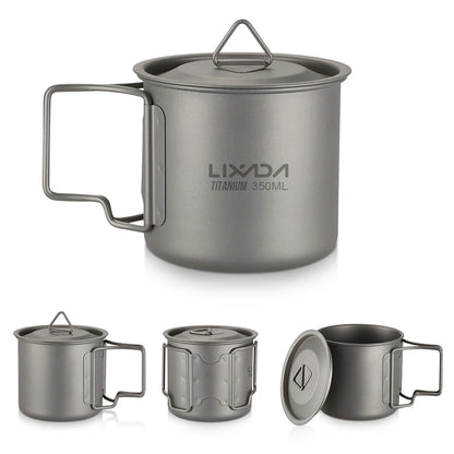 Lixada Ultralight Titanium Cup Mug 300/350/550/650ml/750ml Outdoor Water Cup Picnic Water Mug Tableware with Foldable Handle