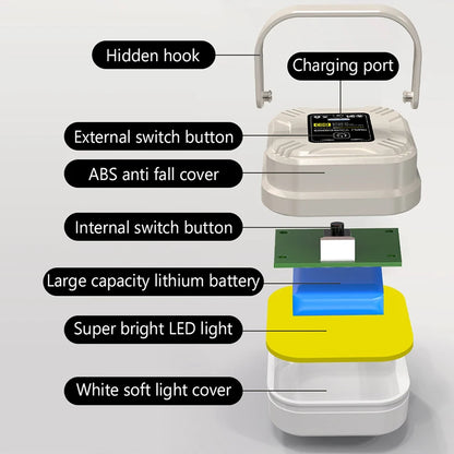 Solar Chargin Tent Strong Light With Magnet Zoom Portable Torch Camping Lantern Work Maintenance Lighting LED