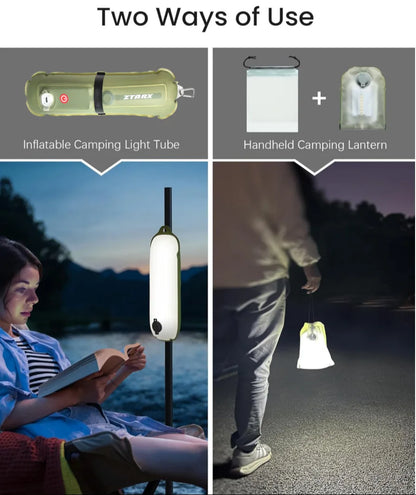 Portable Air Tube Light Foldable LED Soft Light Inflatable USB Solar Charging Waterproof Outdoor Photography Camping Lighting