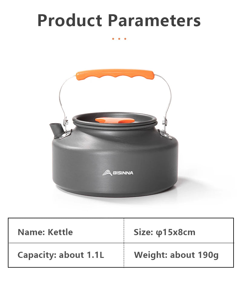BISINNA Outdoor Aluminum Alloy Camping Cookware Utensils Water Kettle Pan Pot Cooking Set for Travelling Hiking Picnic BBQ