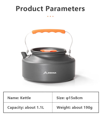 BISINNA Outdoor Aluminum Alloy Camping Cookware Utensils Water Kettle Pan Pot Cooking Set for Travelling Hiking Picnic BBQ