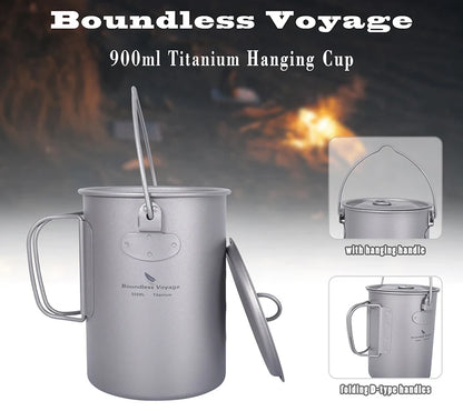 Boundless Voyage Camping Titanium Cup Mug Outdoor Tourist Picnic Cooking Hanging Pot Tableware Hiking Kitchen Equipment Cookware