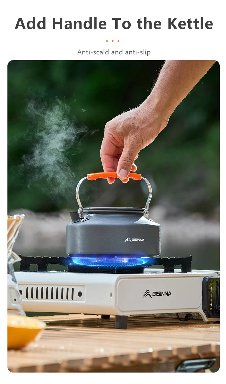 BISINNA Outdoor Aluminum Alloy Camping Cookware Utensils Water Kettle Pan Pot Cooking Set for Travelling Hiking Picnic BBQ