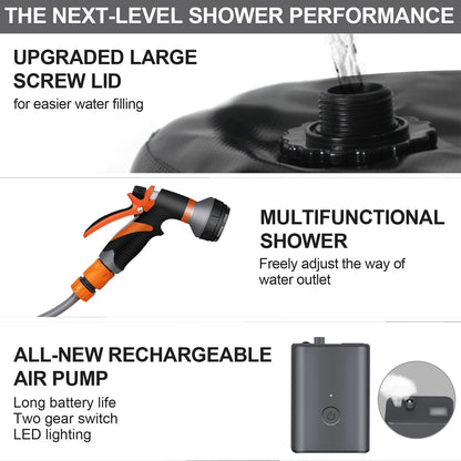 Portable Camping Shower with 20L Solar Heating Bag Rechargeable Electric Shower Pump Kit For Dogs Car Human Outdoor Washing