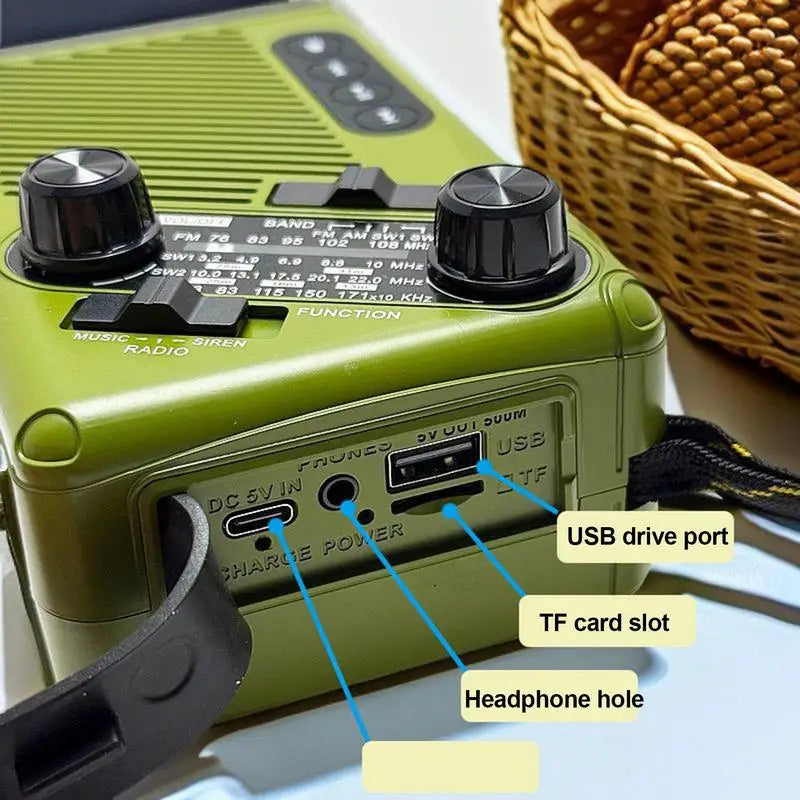 Emergency Solar Crank Radio AM FM SW Weather Alert 1200mAh Power Bank LED Flashlight SOS Alarm for Outdoor Survival Camping