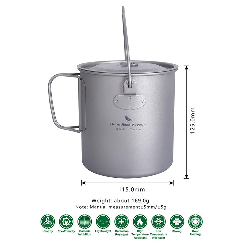 Boundless Voyage Camping Titanium Cup Mug Outdoor Tourist Picnic Cooking Hanging Pot Tableware Hiking Kitchen Equipment Cookware