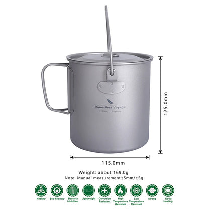 Boundless Voyage Camping Titanium Cup Mug Outdoor Tourist Picnic Cooking Hanging Pot Tableware Hiking Kitchen Equipment Cookware