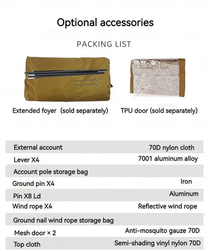 3FUL GEAR 2.0 Beetle 16 Dome Tent 70D Nylon Spherical Tent Breathable Large Space Tunnel Tent With Chimney Mouth Camping Hiking