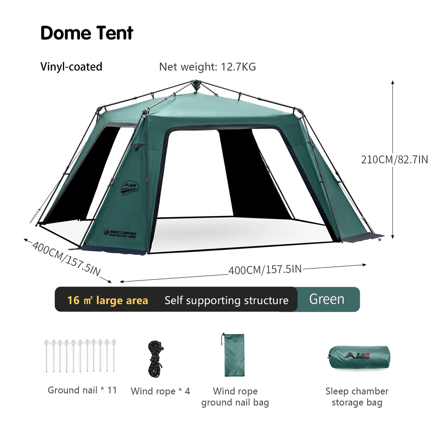 BISINNA 6-8 Persons One-touch Dome Tent Vinyl Coated Canopy Waterpoof Sunshade Shelter for Family Camping Travel Outdoors