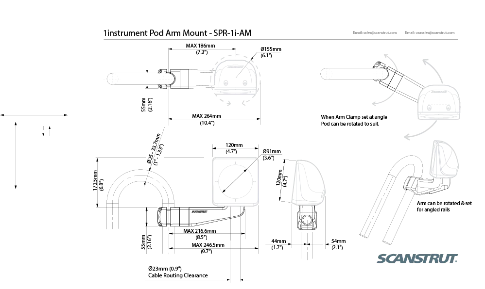 Scanstrut Arm Arm Arm Pod for 1 standard instrument | 4Boats