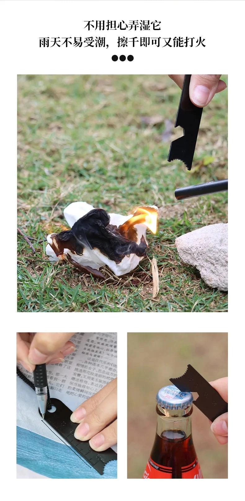 New Outdoor survival flint umbrella rope set, wooden handle magnesium rod multifunctional scraper, outdoor camping fire tool