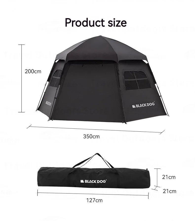 Naturehike Blackdog One-touch Tent Outdoor Automatic Tent Camping Dome Hexagonal Black Coated Quick Open Waterproof Shelter 150D